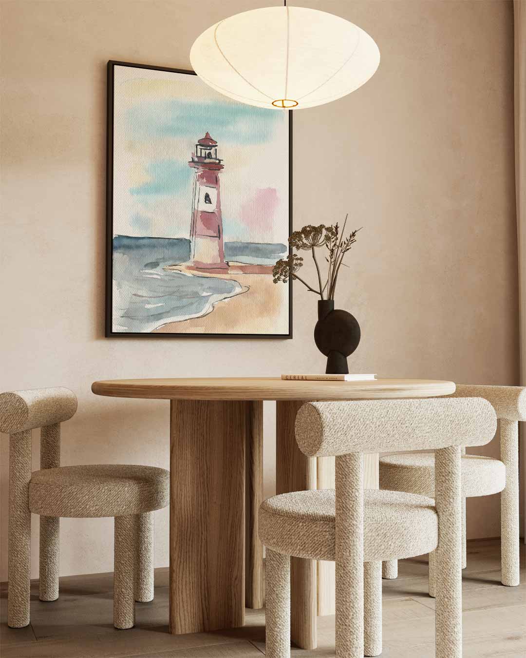 Schets van Vuurtoren aan Zee Kunstwerk-canvas-dibond-plexiglas-wanddecoratie-WallArtistic
