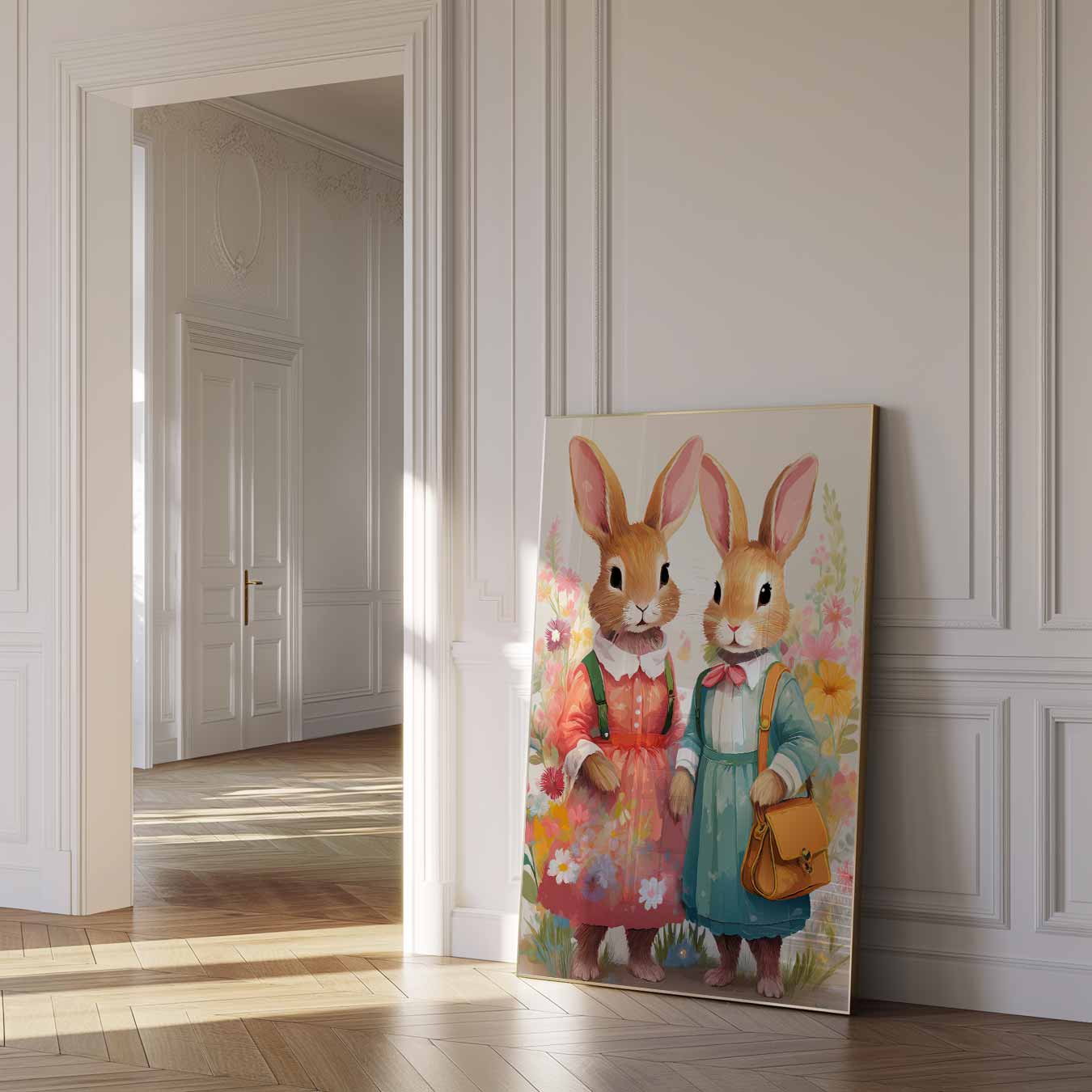 Bloemenfeest Konijnen Poster-WallArtistic