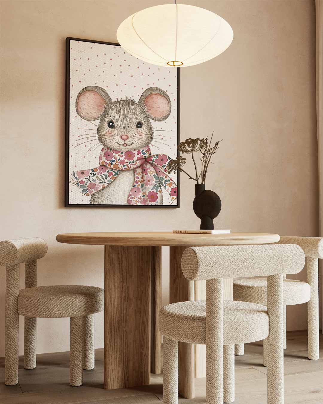 Schattige Muis met Bloemensjaal Kunstwerk-canvas-dibond-plexiglas-wanddecoratie-WallArtistic