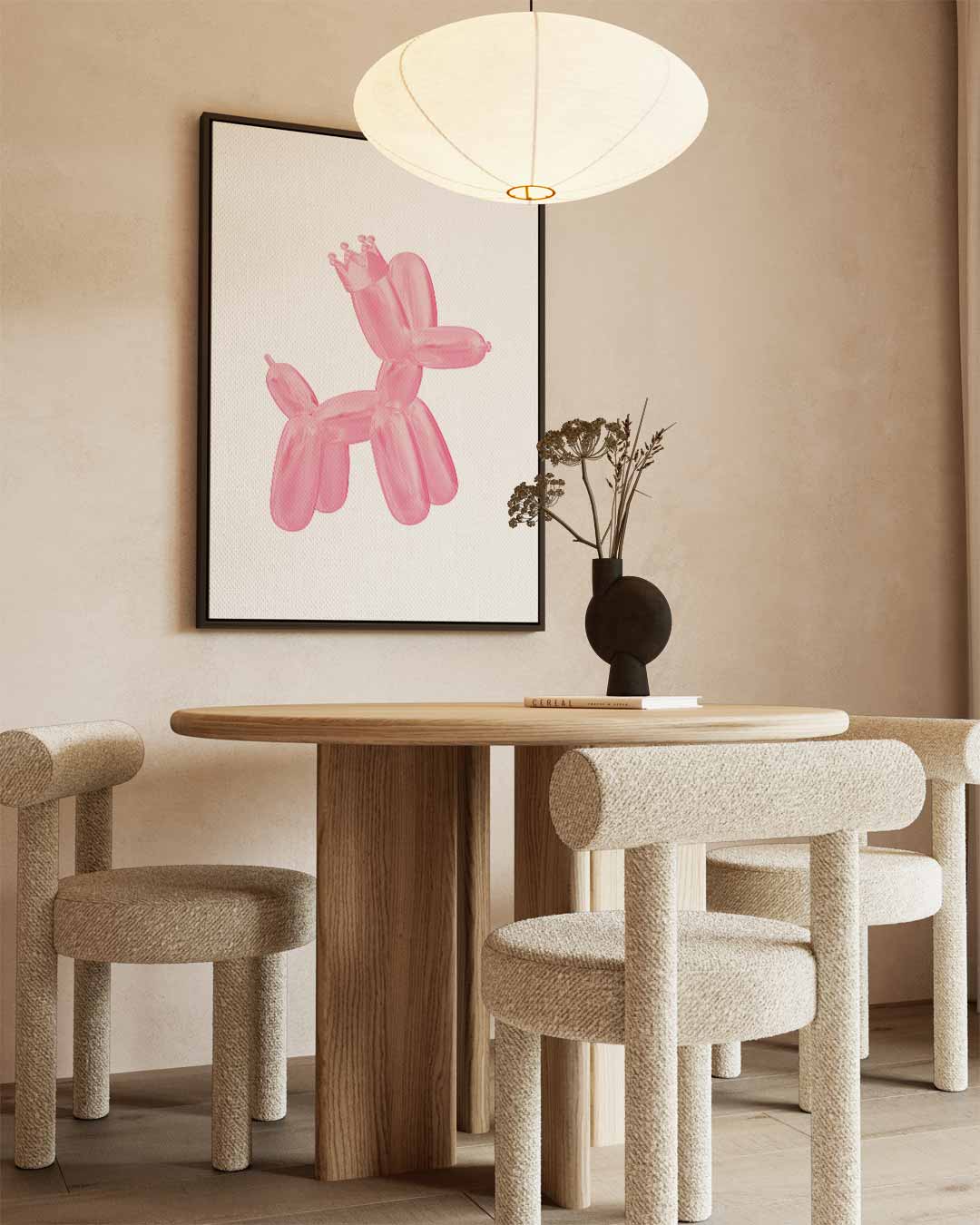 Koninklijke Ballonnenhond in Roze Kunstwerk-canvas-dibond-plexiglas-wanddecoratie-WallArtistic