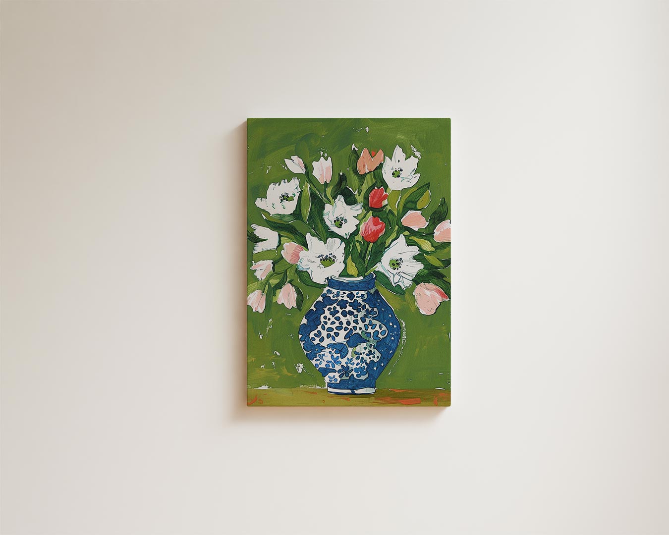 Bloemen in Blauwe Vaas Kunstwerk-canvas-dibond-plexiglas-wanddecoratie-WallArtistic