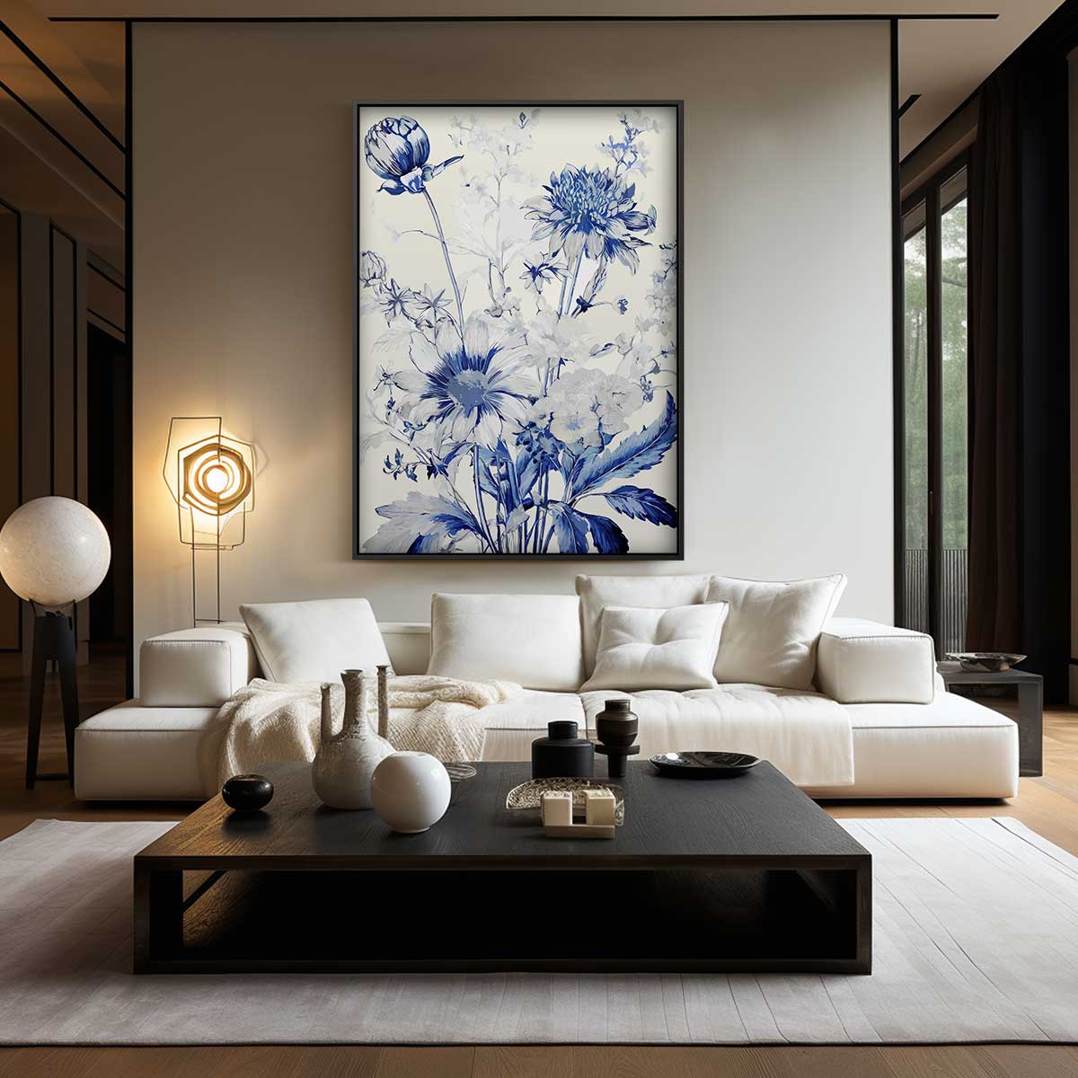 Bloemboeket in Blauw Kunstafdruk Kunstwerk-canvas-dibond-plexiglas-wanddecoratie-WallArtistic
