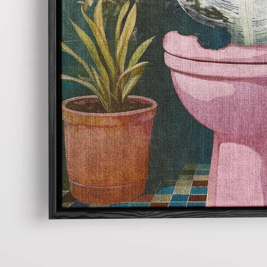 Kat op het Toilet Kunstwerk-canvas-dibond-plexiglas-wanddecoratie-WallArtistic