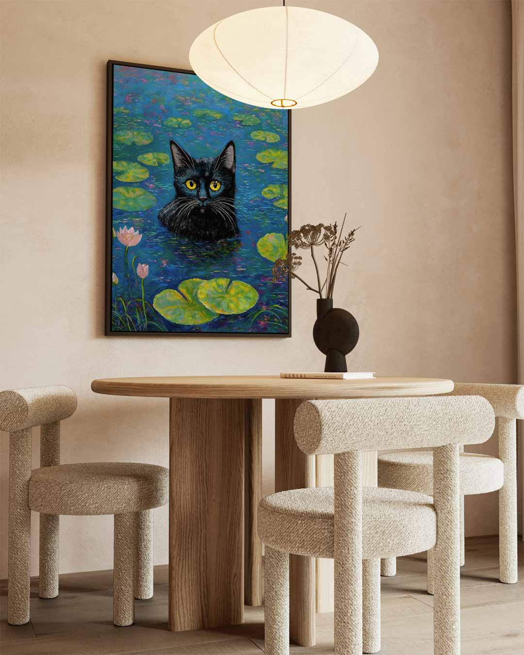 Kat in de Waterlelies Kunstwerk-canvas-dibond-plexiglas-wanddecoratie-WallArtistic