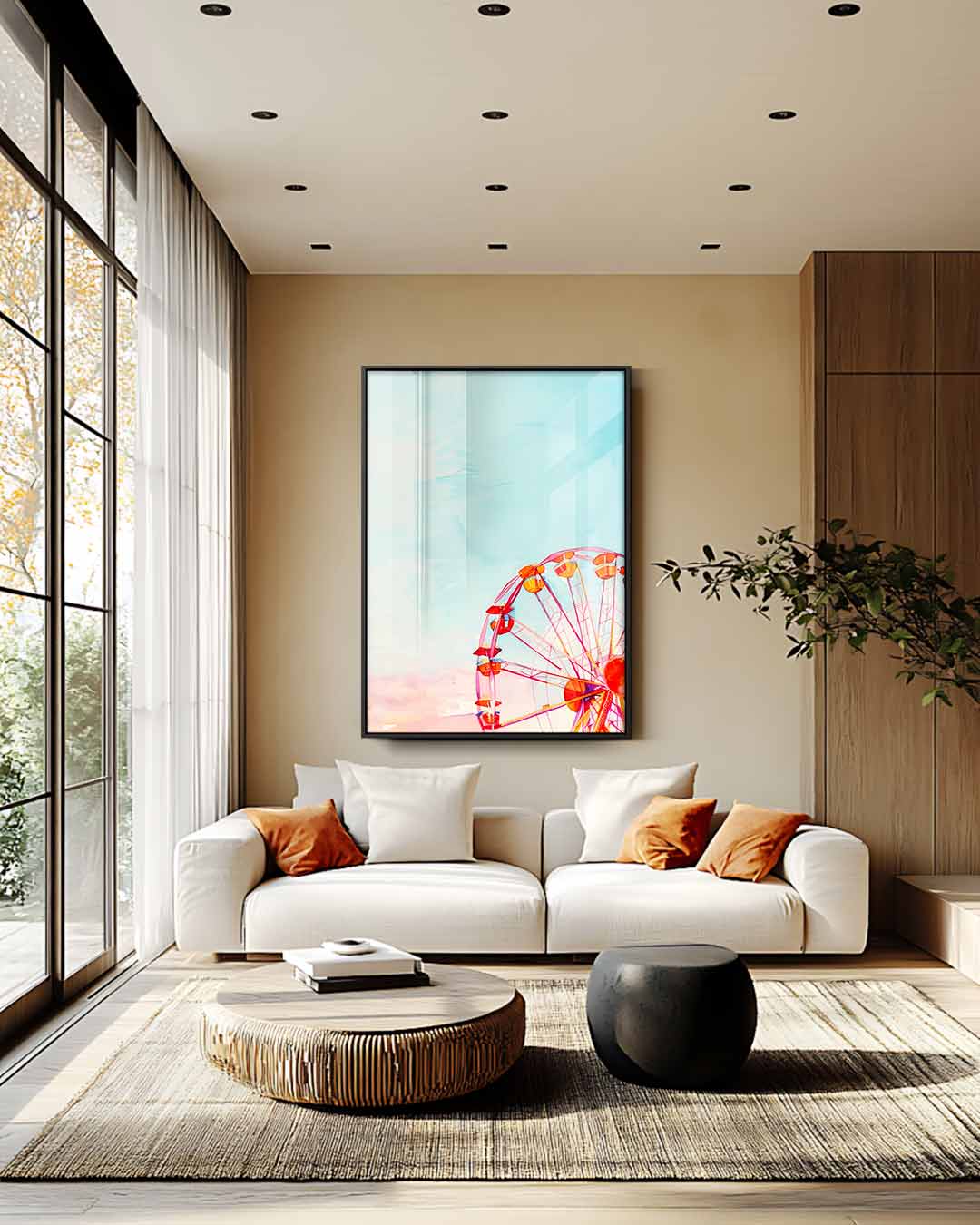 Vrolijk Reuzenrad in Pastelhemel Kunstwerk-canvas-dibond-plexiglas-wanddecoratie-WallArtistic