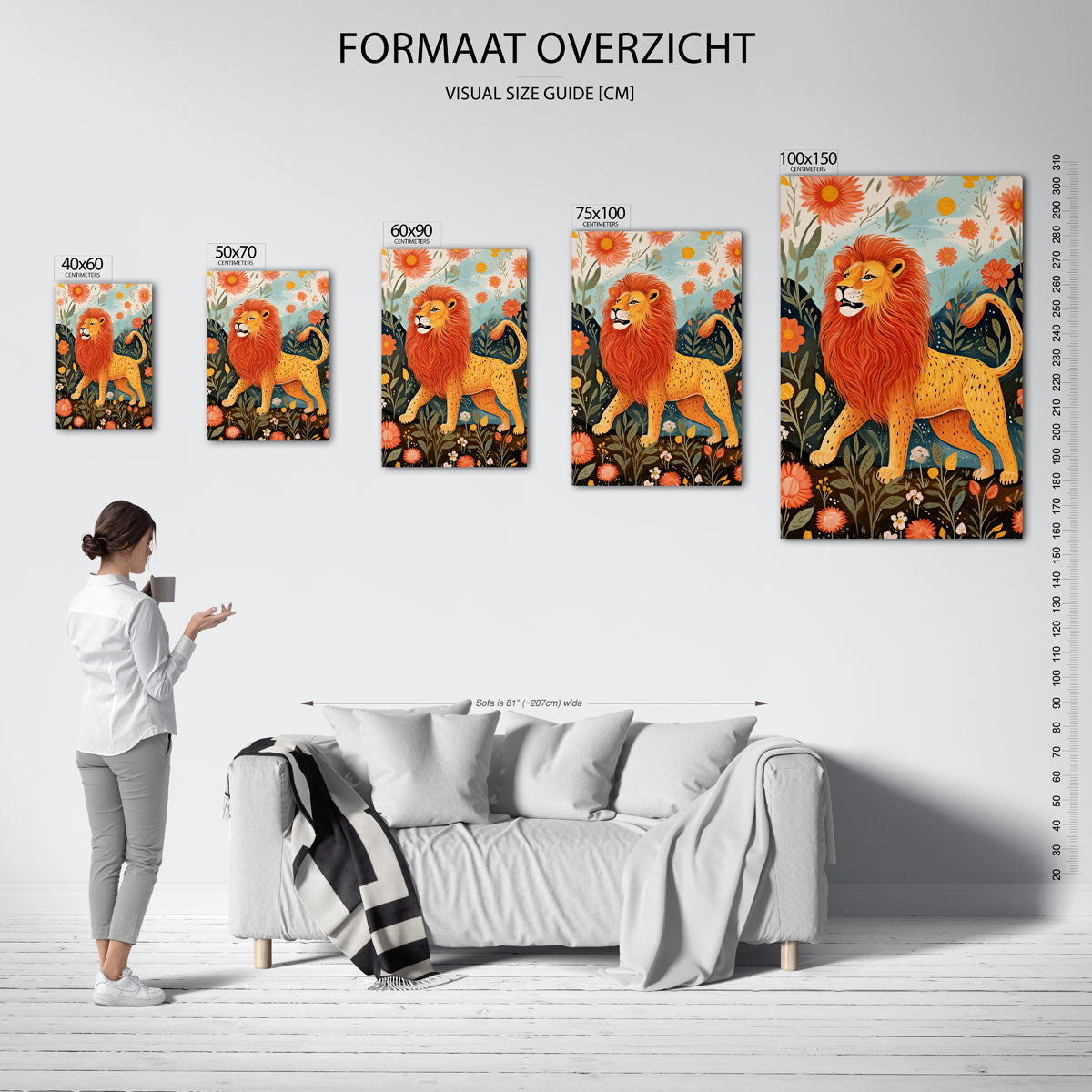 Leeuw en bloemen Kunstwerk