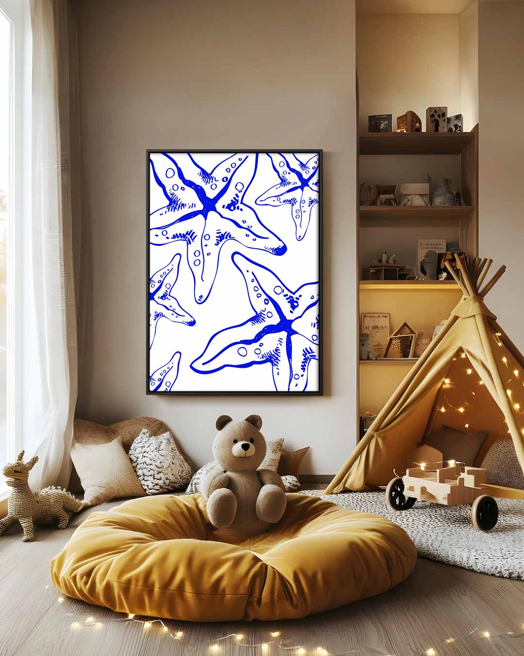 Speelse Zee Ster Illustratie Kunstwerk-canvas-dibond-plexiglas-wanddecoratie-WallArtistic