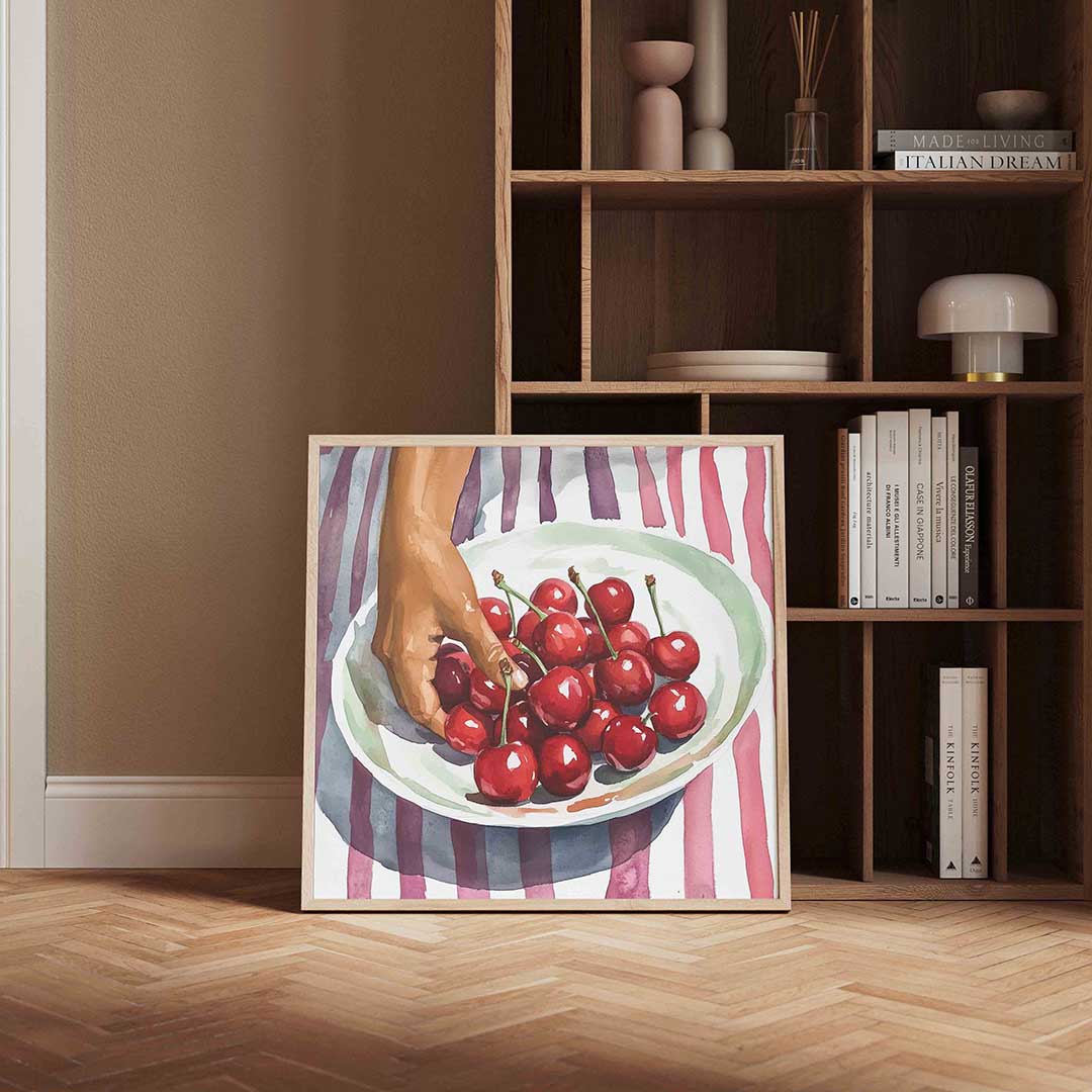 Hand met kersen Poster