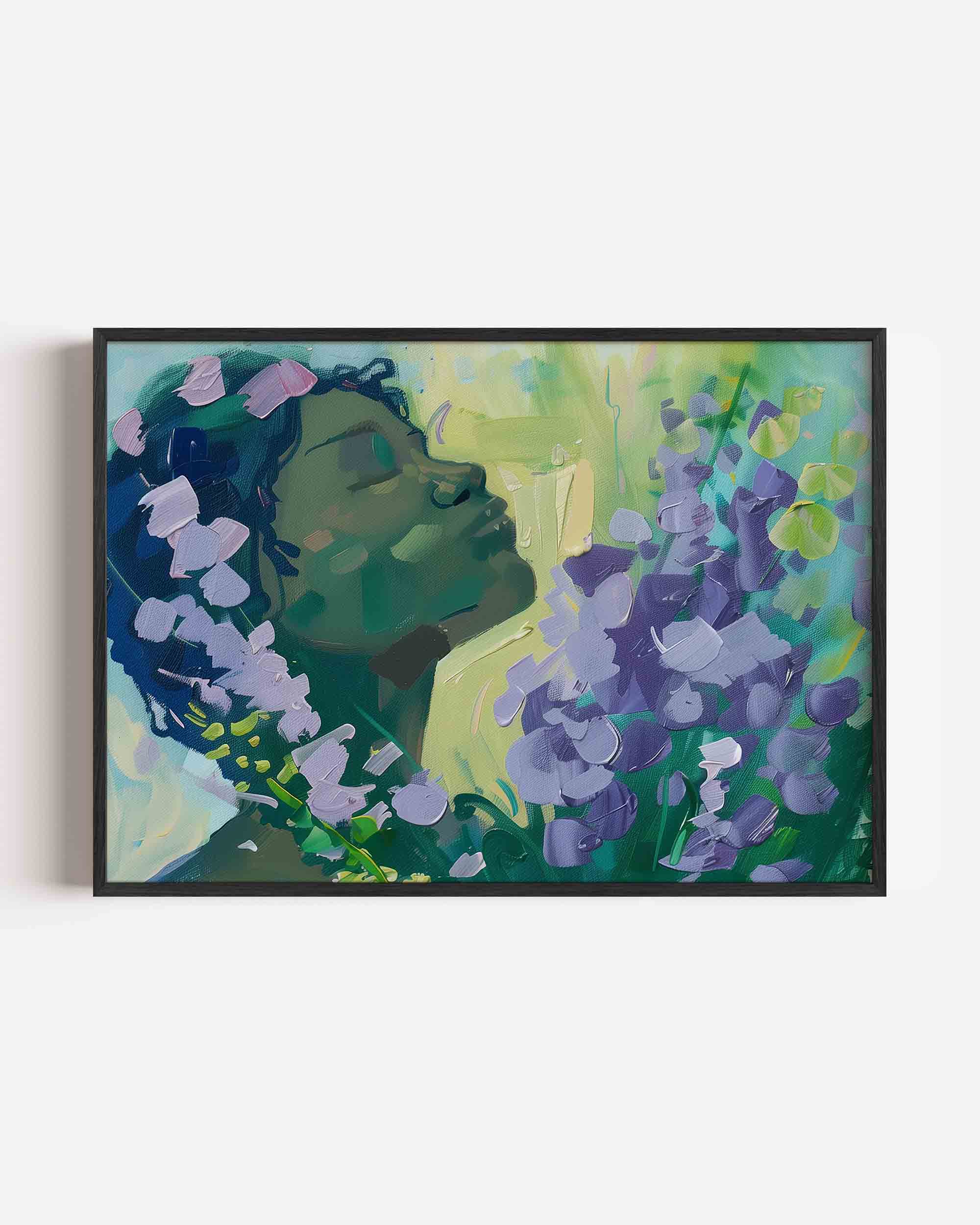 Bloemen en gezicht Poster