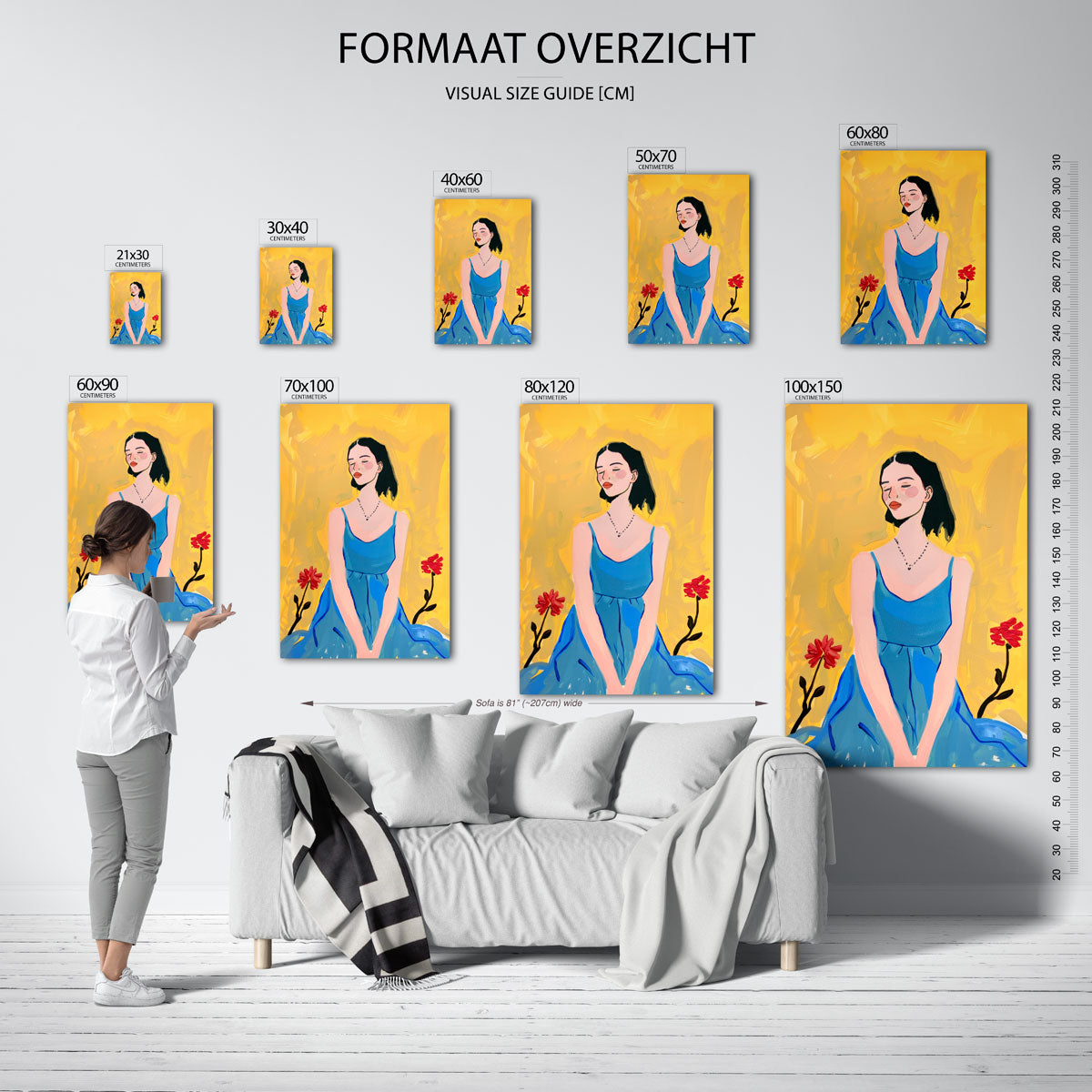 Vrouw in blauwe jurk Poster