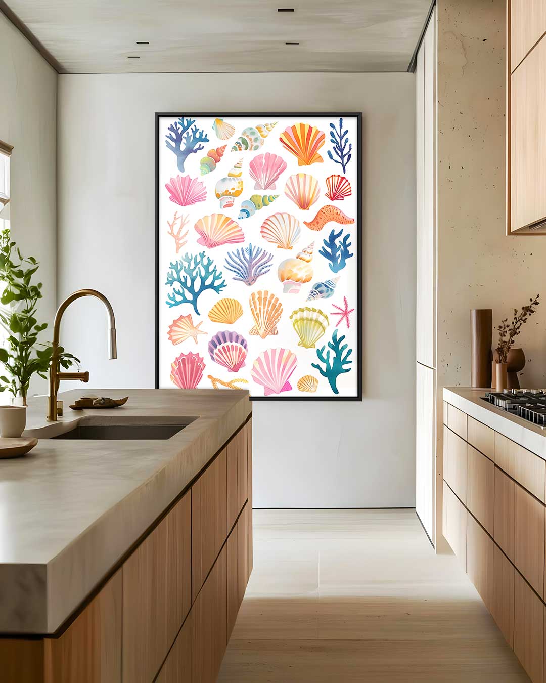 Kleurrijke Zeeschelpen en Koraal Illustratie Kunstwerk-canvas-dibond-plexiglas-wanddecoratie-WallArtistic