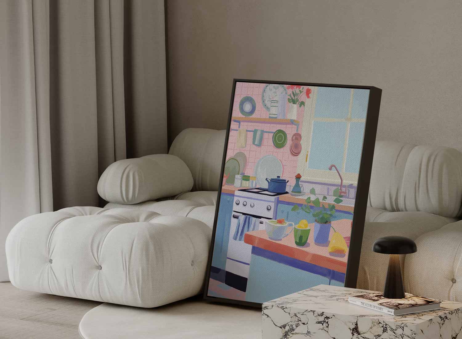 Kleurrijke Keukenidylle Kunstwerk-canvas-dibond-plexiglas-wanddecoratie-WallArtistic