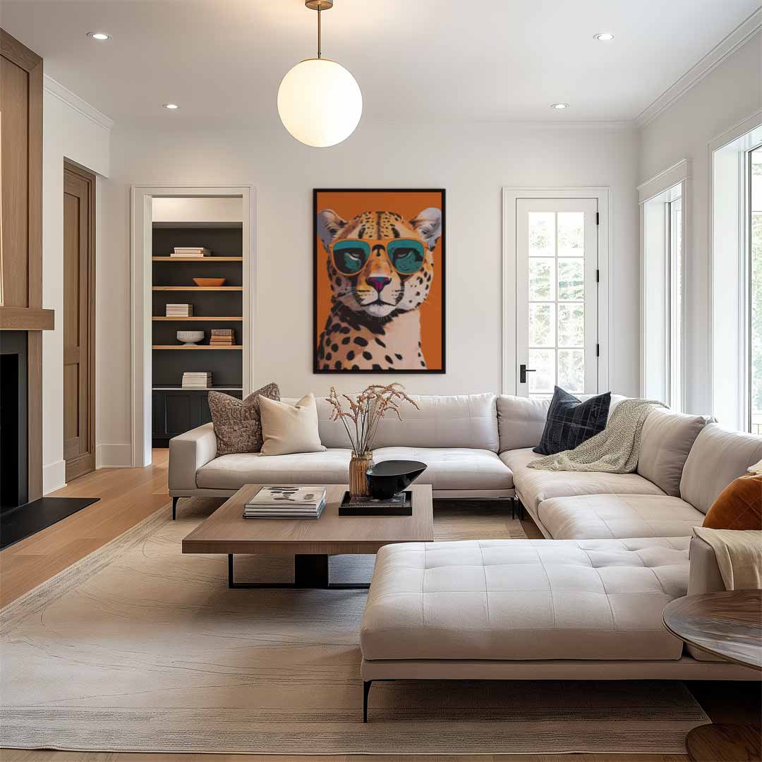 Stoere Jachtluipaard met Zonnebril Kunstwerk-canvas-dibond-plexiglas-wanddecoratie-WallArtistic