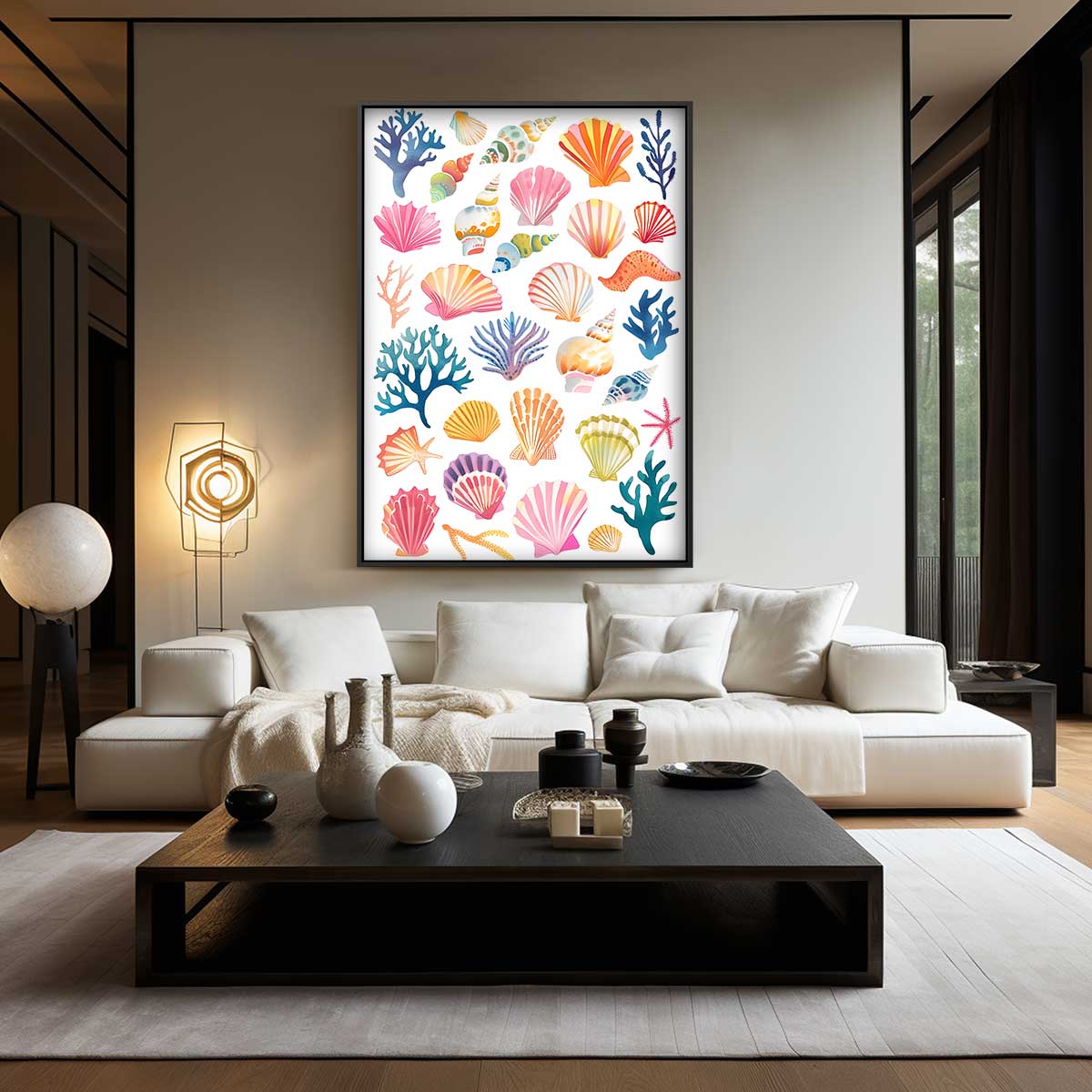 Kleurrijke Zeeschelpen en Koraal Illustratie Kunstwerk-canvas-dibond-plexiglas-wanddecoratie-WallArtistic