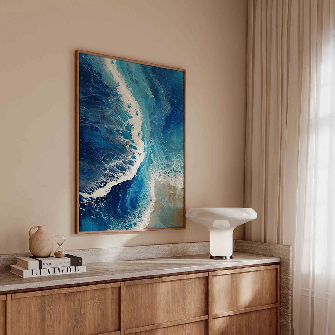 Golvende blauwe zee Poster