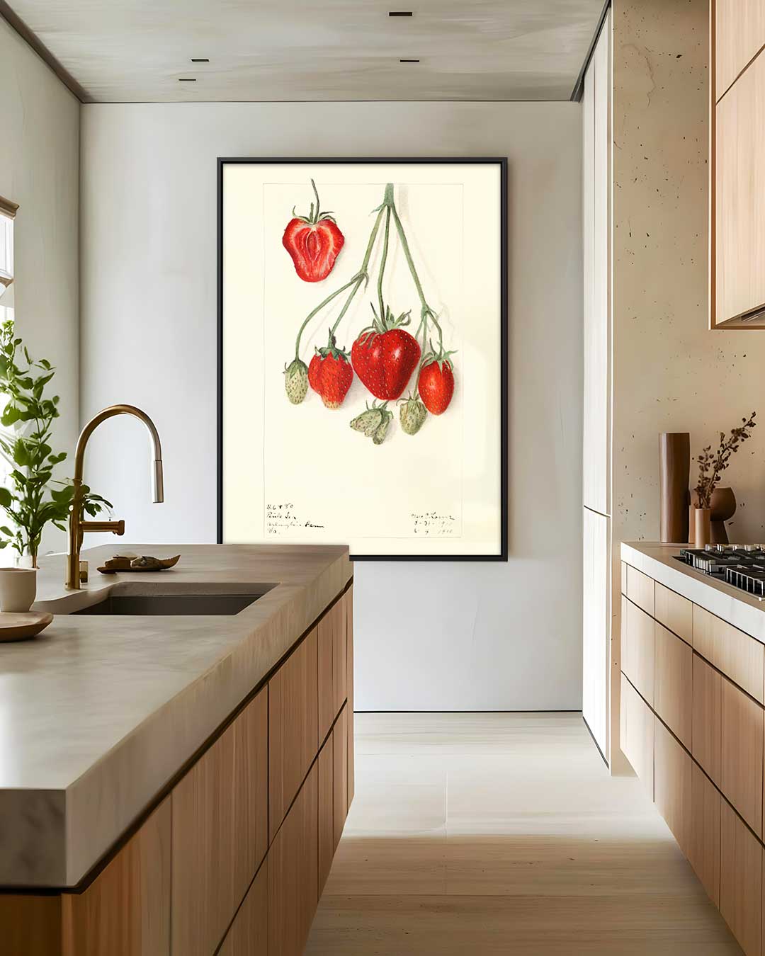 Aardbeien Illustratie Kunstwerk-canvas-dibond-plexiglas-wanddecoratie-WallArtistic