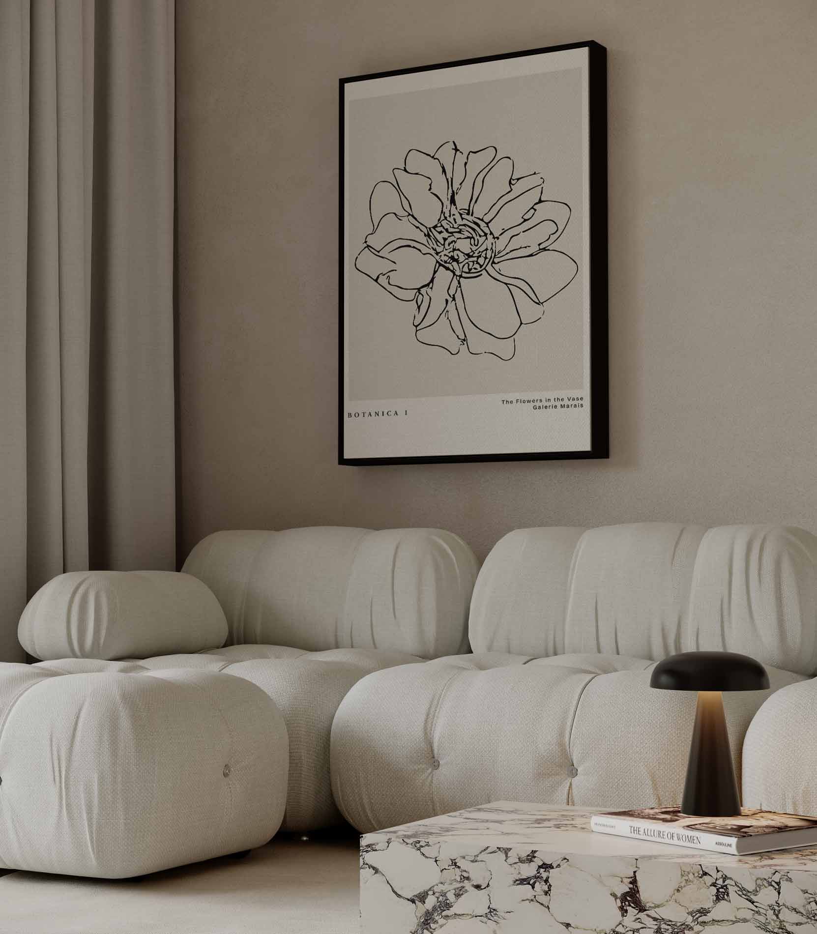 Bloemenkunst in Lijn Kunstwerk-canvas-dibond-plexiglas-wanddecoratie-WallArtistic