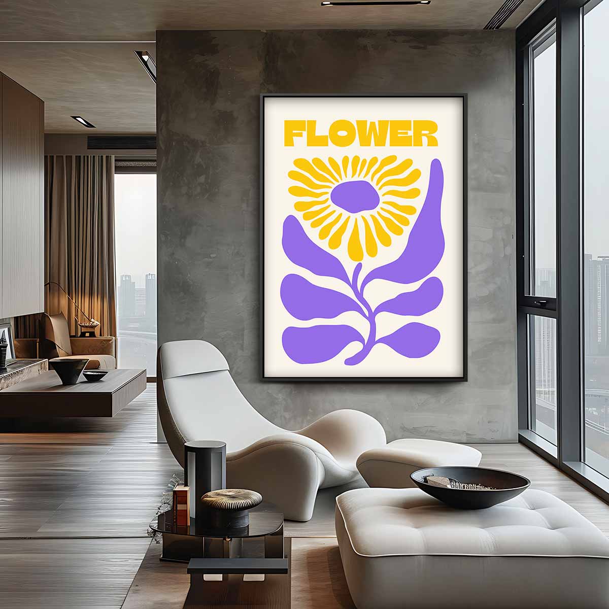 Vrolijke Bloem Illustratie Kunstwerk-canvas-dibond-plexiglas-wanddecoratie-WallArtistic