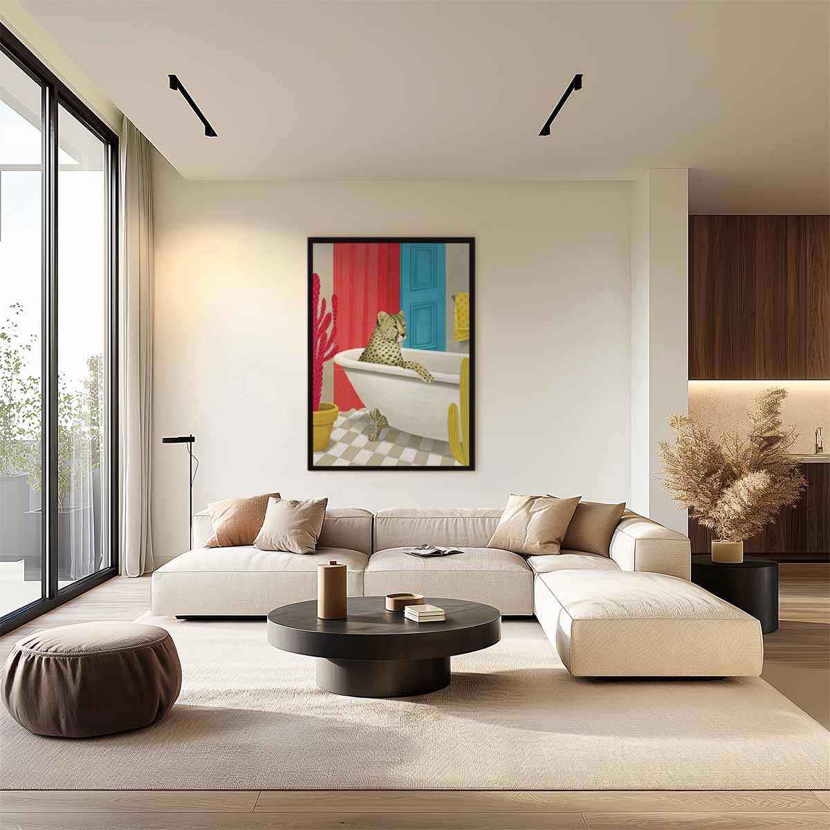 Luierende Luipaard in Stijlvol Bad Kunstwerk-canvas-dibond-plexiglas-wanddecoratie-WallArtistic