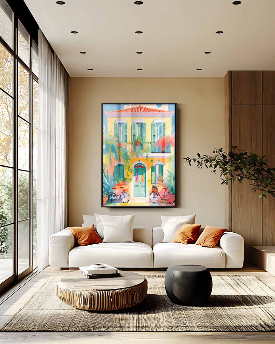 Zonnige Mediterrane Gevel Kunstwerk-canvas-dibond-plexiglas-wanddecoratie-WallArtistic