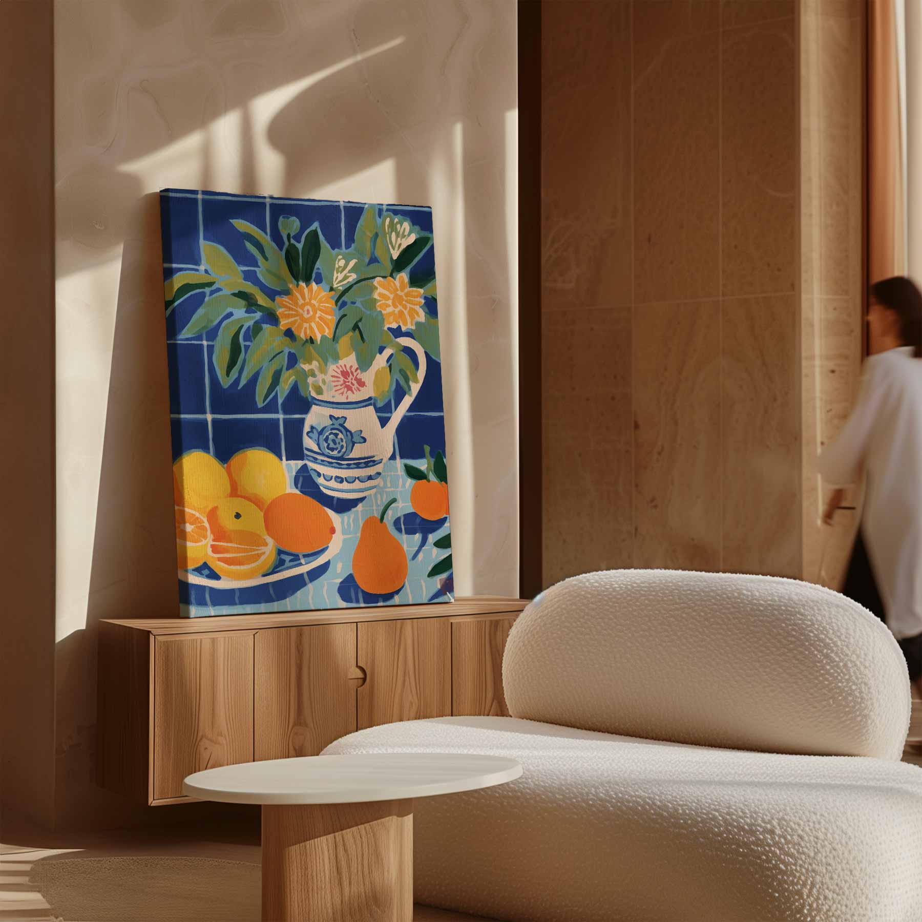 Zomerfruit in Blauwe Keuken Kunstwerk-canvas-dibond-plexiglas-wanddecoratie-WallArtistic