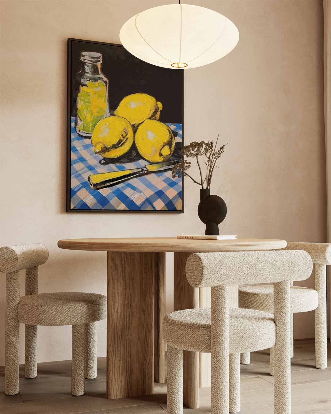 Citroenen op Geruite Tafel Kunstwerk-canvas-dibond-plexiglas-wanddecoratie-WallArtistic