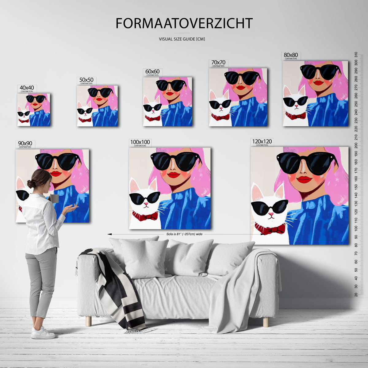 Vrouw en kat met zonnebrillen Poster