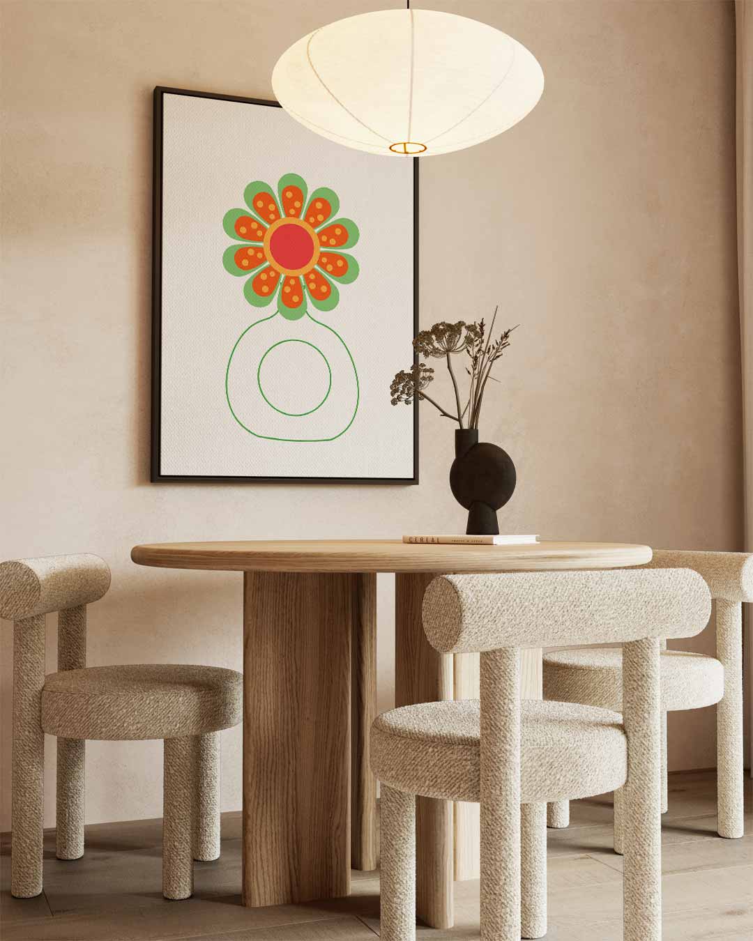 Vrolijke Bloem Illustratie Kunstwerk-canvas-dibond-plexiglas-wanddecoratie-WallArtistic