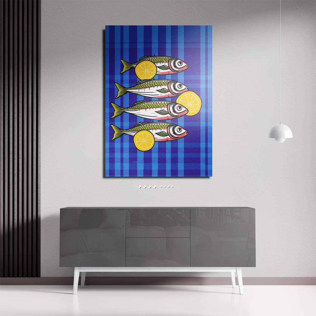 Vrolijke Vissen Met Citroen Kunstwerk-canvas-dibond-plexiglas-wanddecoratie-WallArtistic