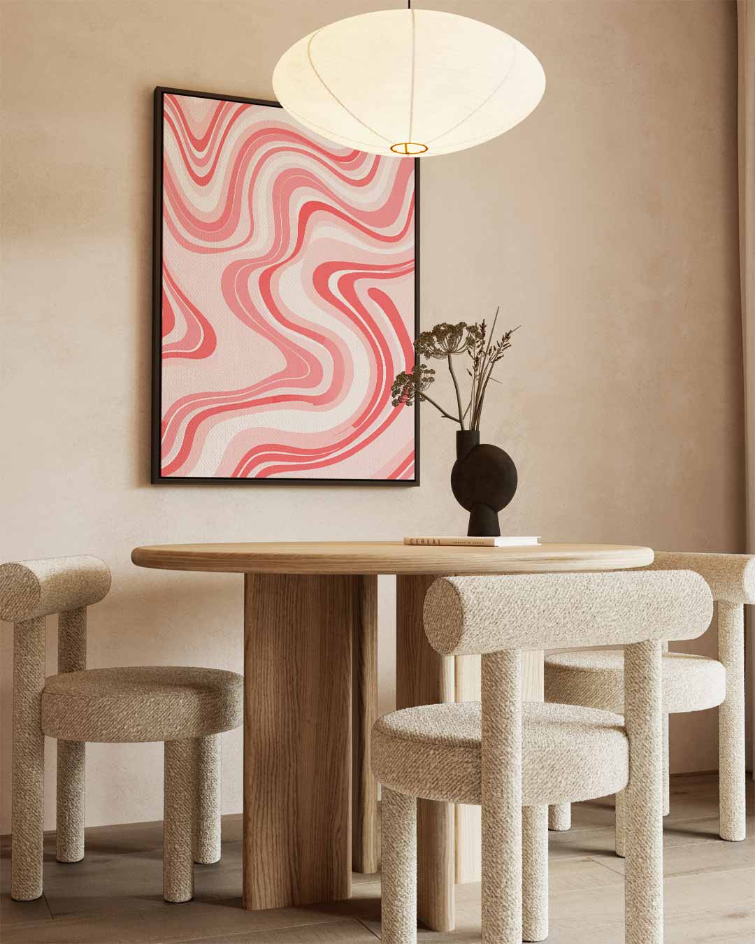 Vloeiende Rood en Roze Golven Kunstwerk-canvas-dibond-plexiglas-wanddecoratie-WallArtistic