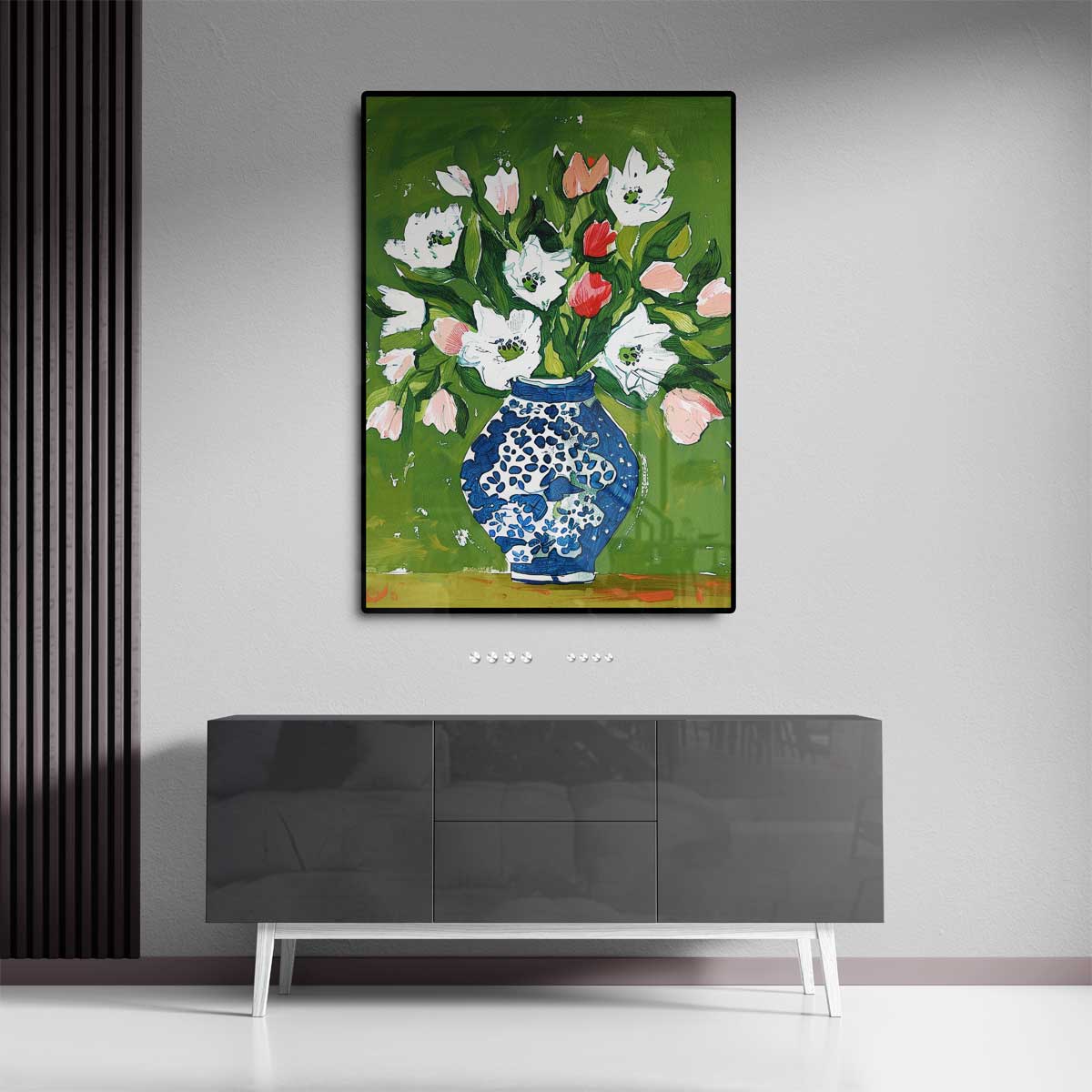 Bloemen in Blauwe Vaas Kunstwerk-canvas-dibond-plexiglas-wanddecoratie-WallArtistic