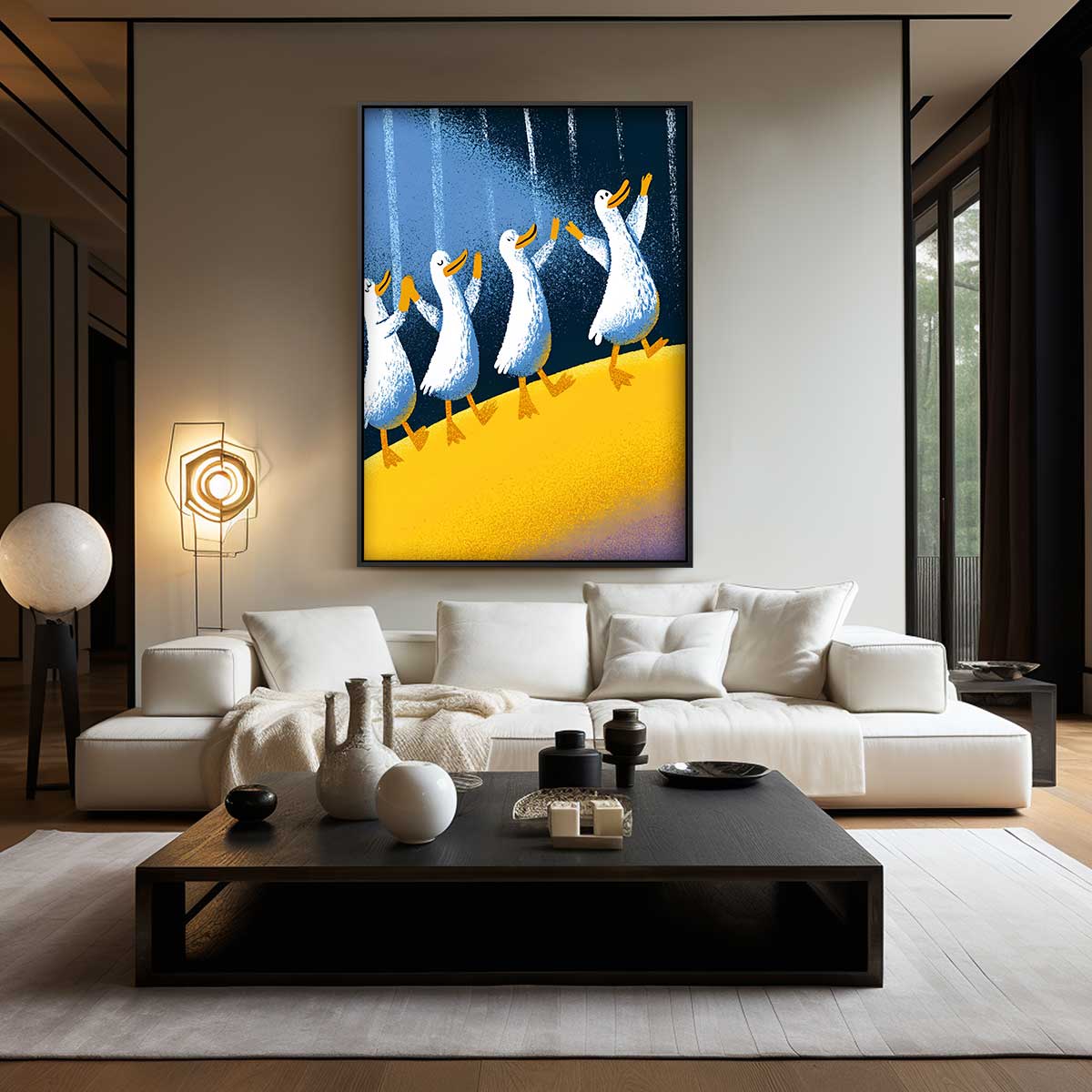 Vrolijke Eendenmars Kunstwerk-canvas-dibond-plexiglas-wanddecoratie-WallArtistic