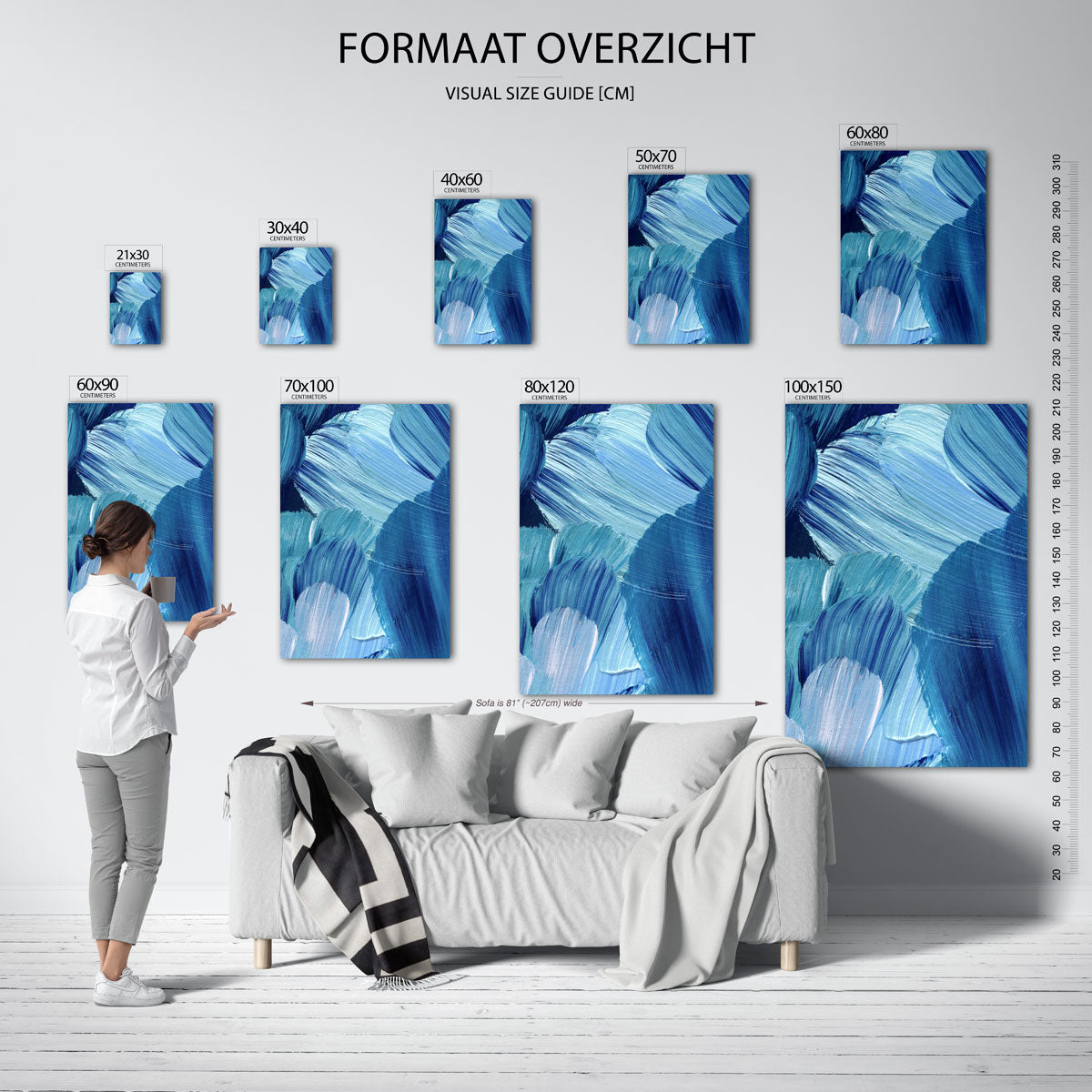 Blauwe penseelstreken Poster