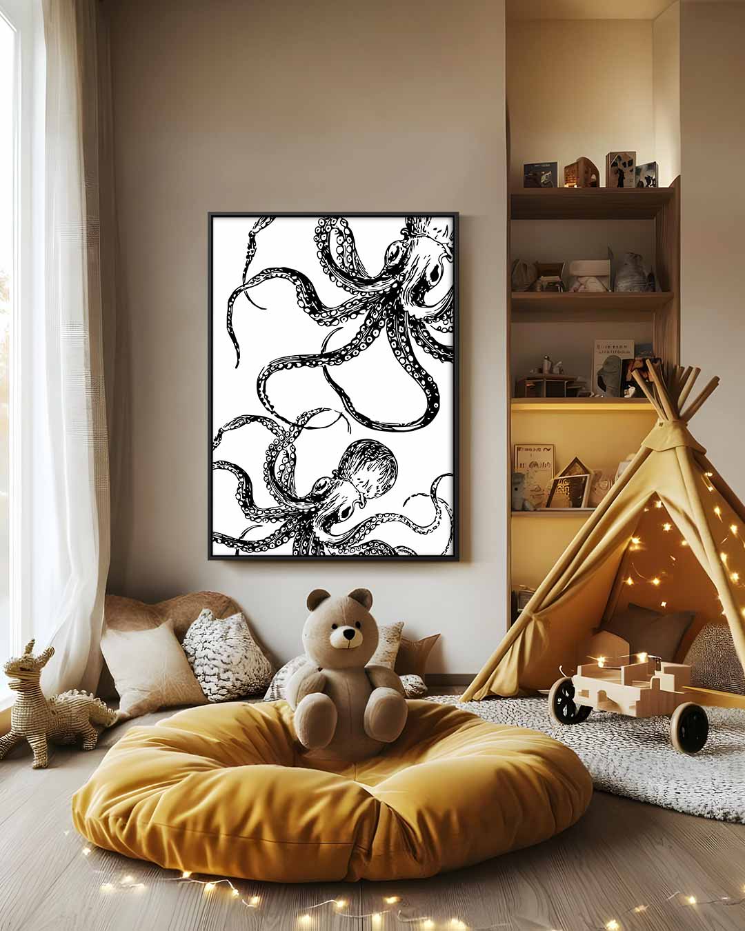 Mystieke Octopus Illustratie Kunstwerk-canvas-dibond-plexiglas-wanddecoratie-WallArtistic