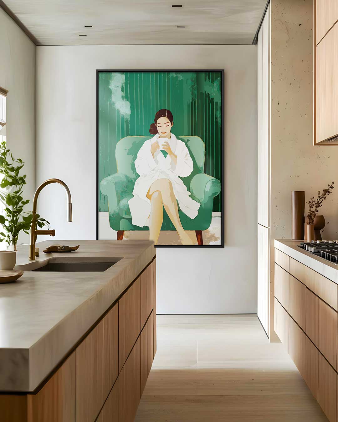 Ontspannen Moment Vrouw Met Koffiekop Kunstwerk-canvas-dibond-plexiglas-wanddecoratie-WallArtistic