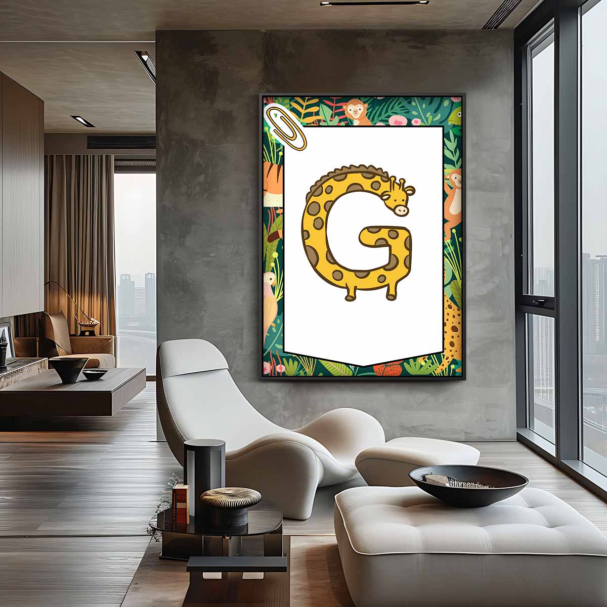 Giraffe Letter G Poster Kunstwerk-canvas-dibond-plexiglas-wanddecoratie-WallArtistic