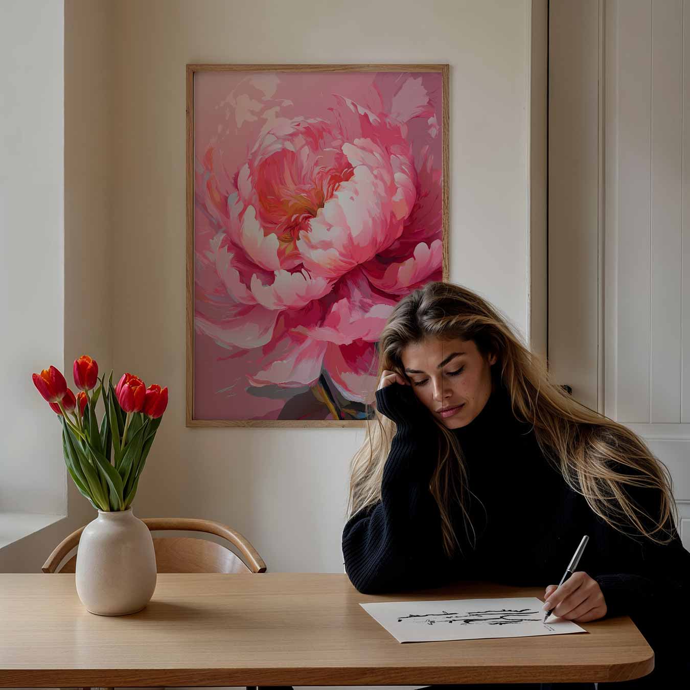Betoverende Roze Pioenroos Poster