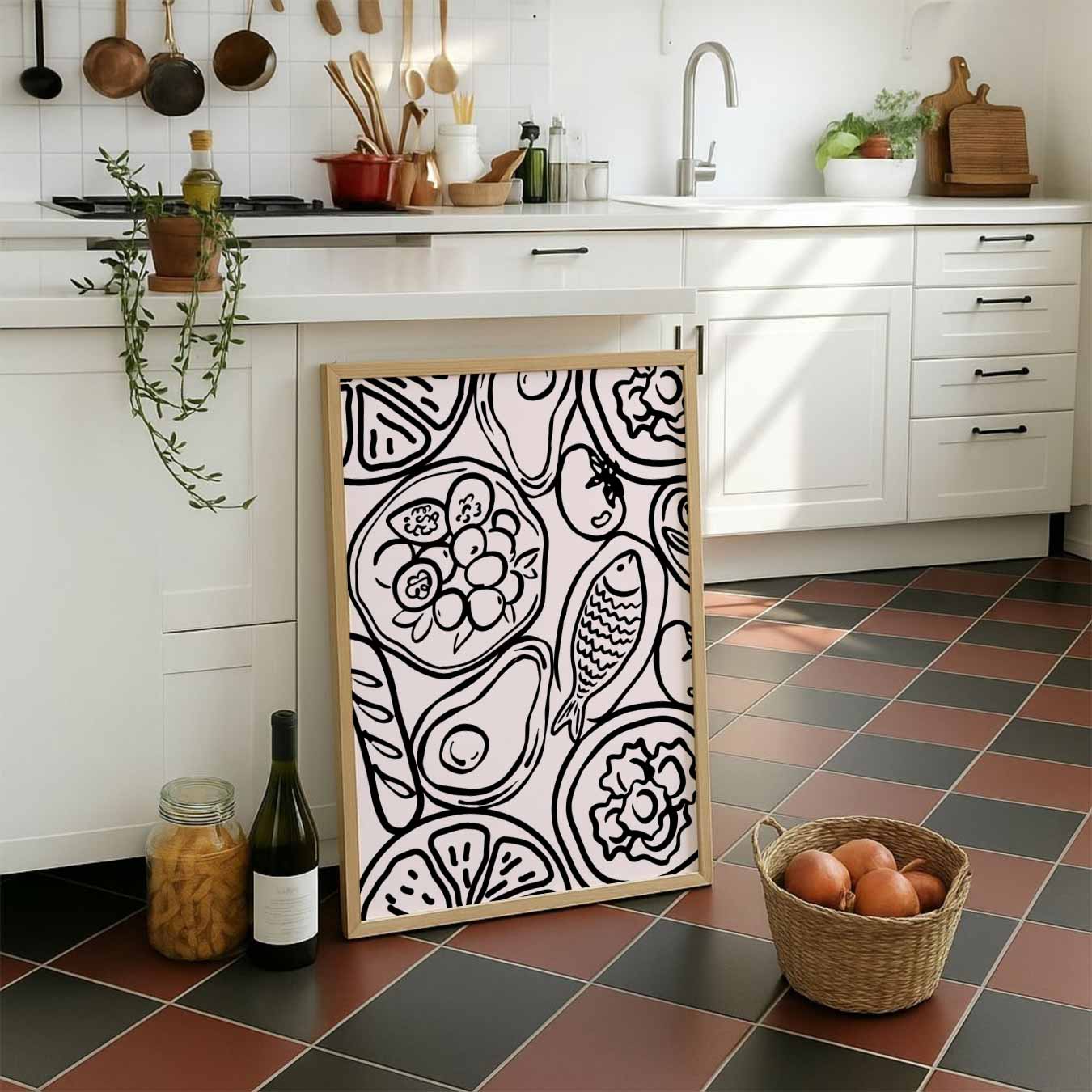 Stijlvolle Zwart-Wit Voedselillustratie Poster