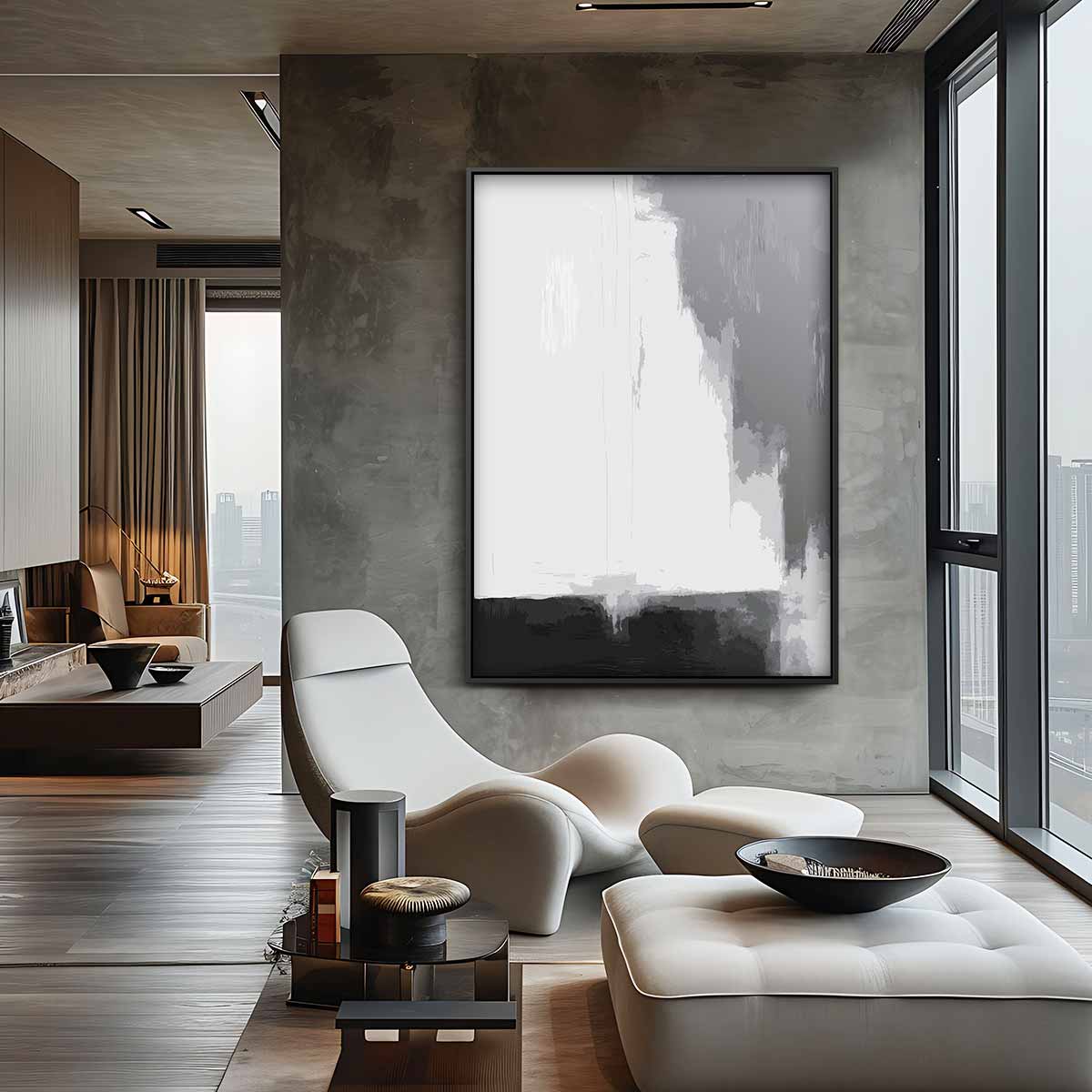 Stijlvolle Grijstinten Abstractie Kunstwerk-canvas-dibond-plexiglas-wanddecoratie-WallArtistic