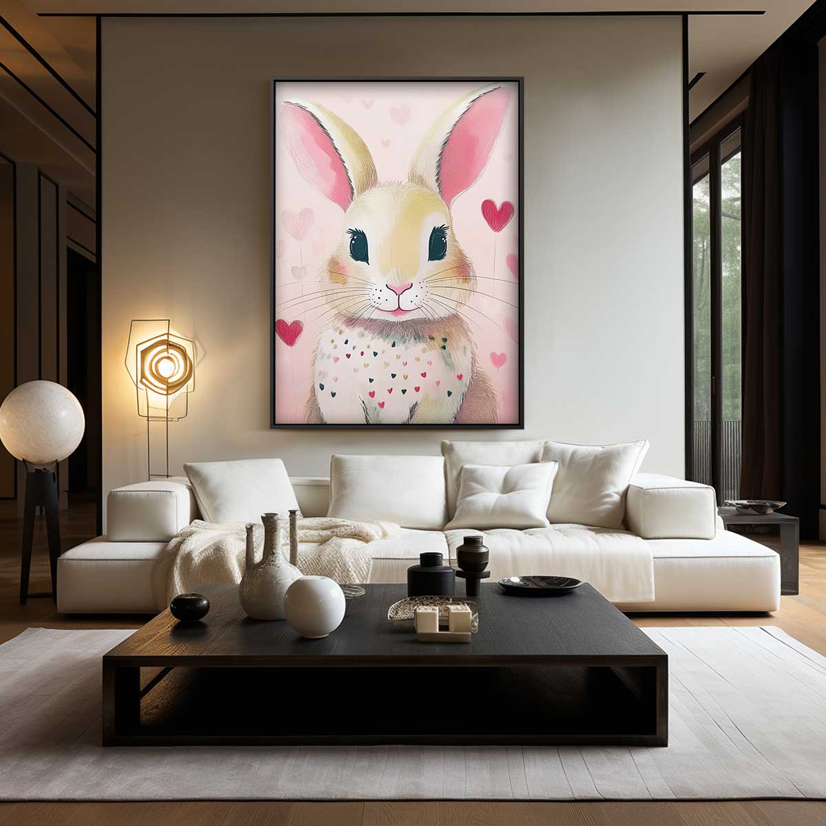 Schattig Konijnenportret op Roze Achtergrond Kunstwerk-canvas-dibond-plexiglas-wanddecoratie-WallArtistic