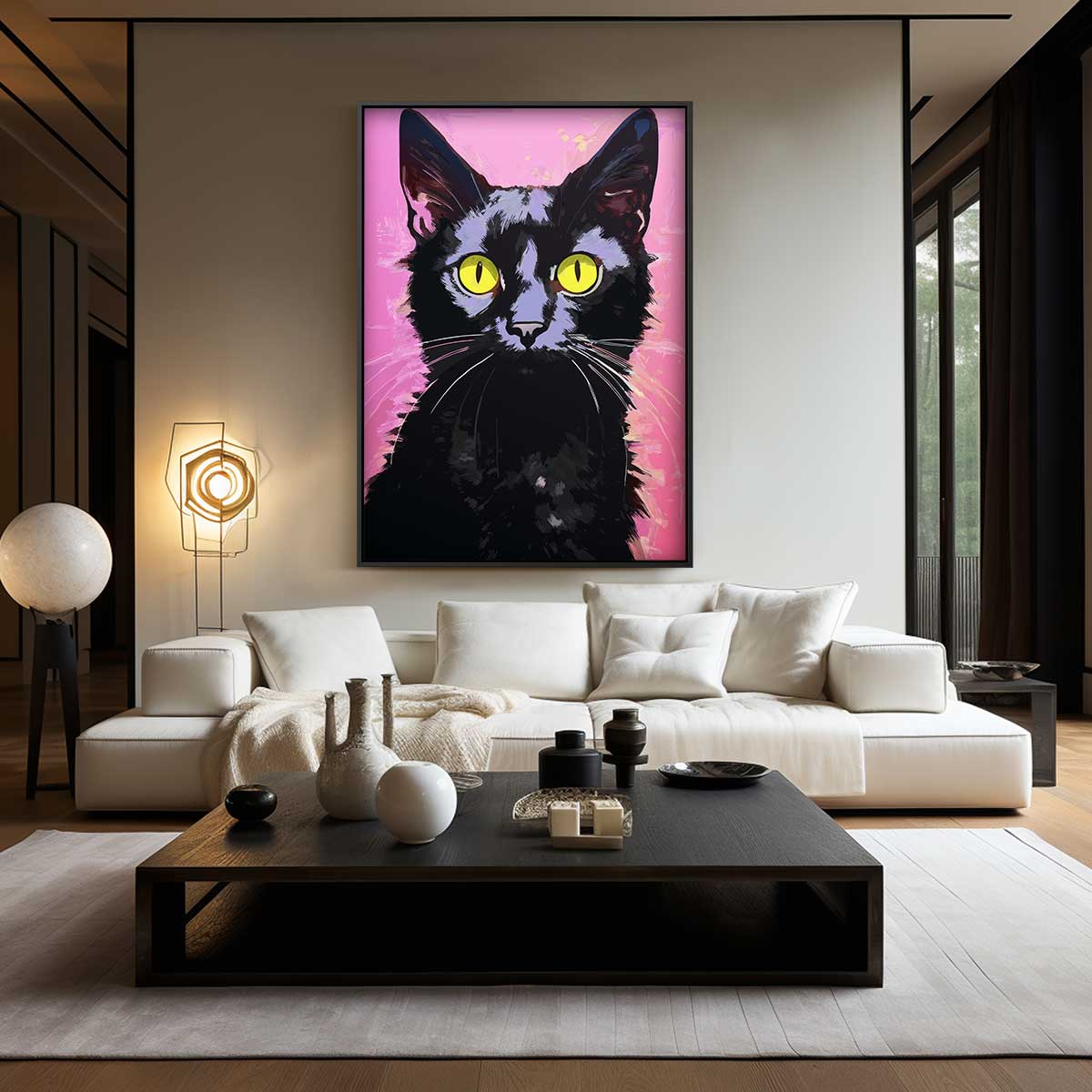 Kattenportret met Roze Achtergrond Kunstwerk-canvas-dibond-plexiglas-wanddecoratie-WallArtistic