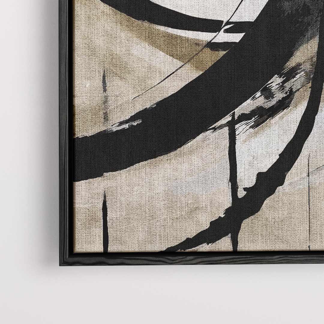 Abstracte Beweging in Zwart en Beige Kunstwerk-canvas-dibond-plexiglas-wanddecoratie-WallArtistic