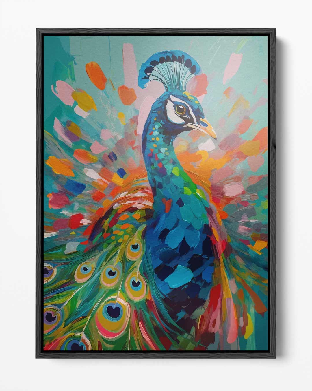 Kleurrijke Pauw Schilderij Kunstwerk-canvas-dibond-plexiglas-wanddecoratie-WallArtistic