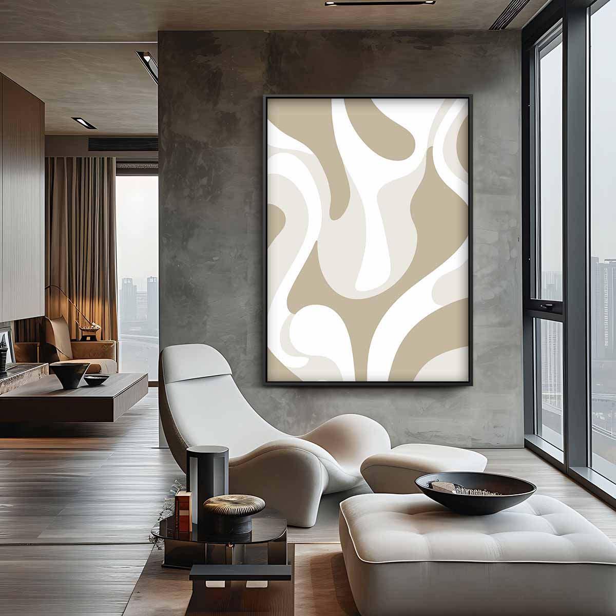 Organische Vormen in Beige Kunstwerk-canvas-dibond-plexiglas-wanddecoratie-WallArtistic