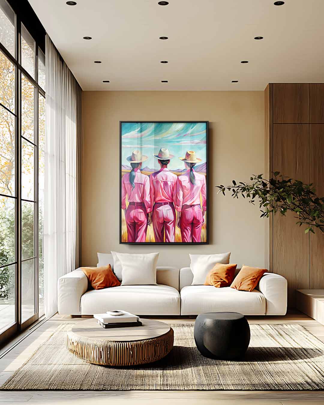 Trio in Roze Landschap Kunstwerk-canvas-dibond-plexiglas-wanddecoratie-WallArtistic