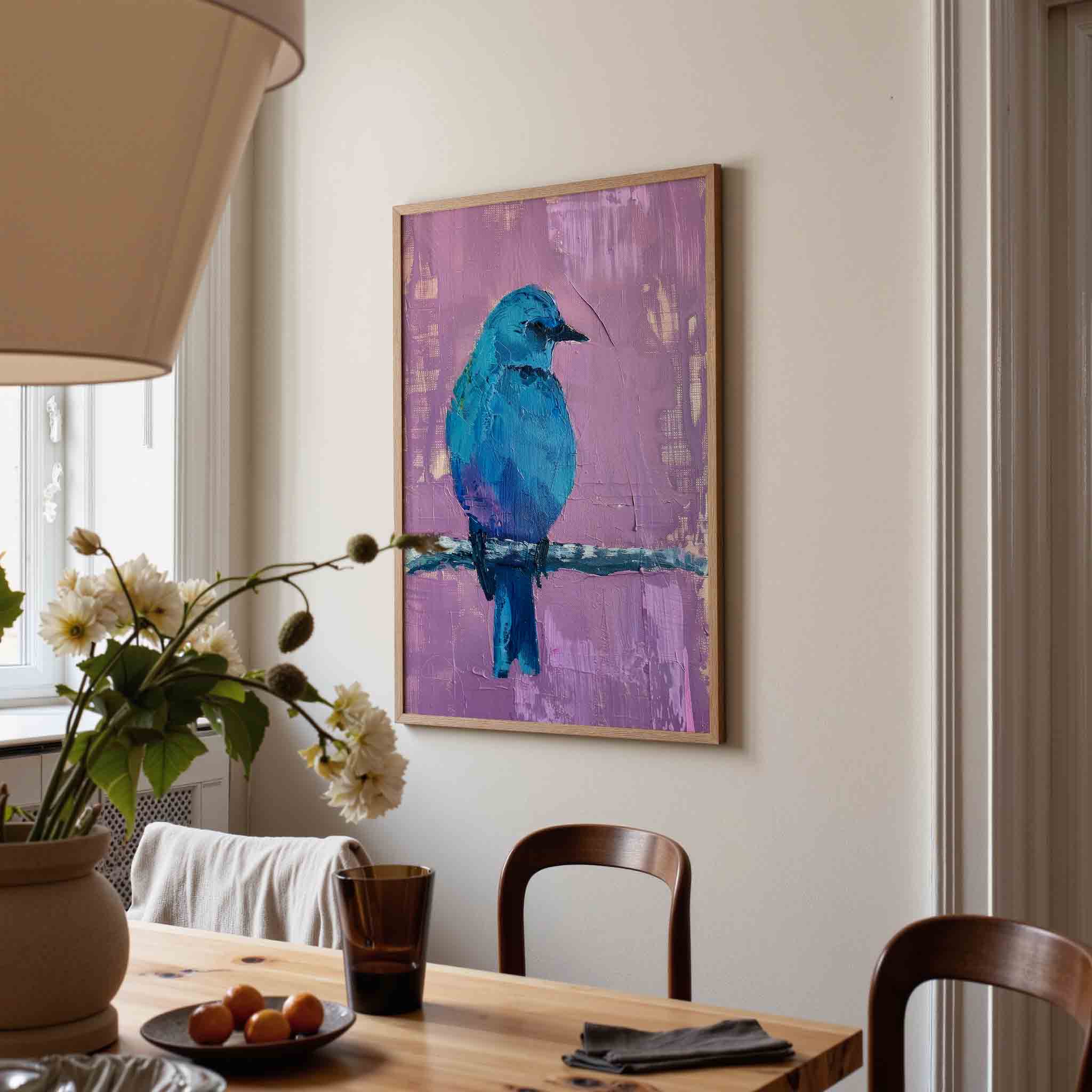 Blauwe vogel op tak Poster
