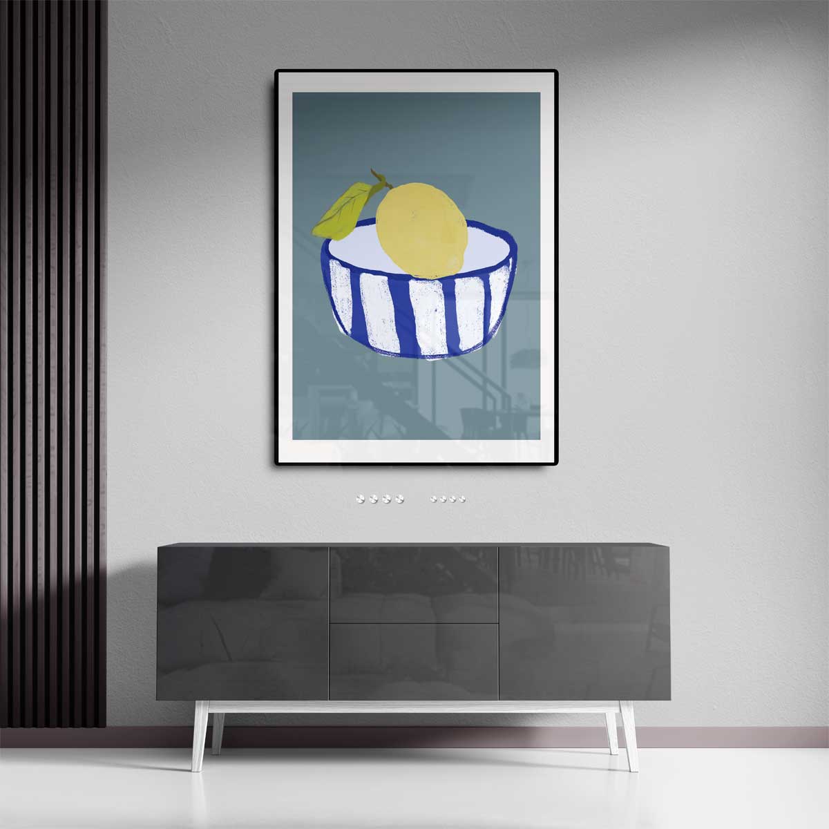 Citroen in Blauwe Kom Kunstwerk-canvas-dibond-plexiglas-wanddecoratie-WallArtistic