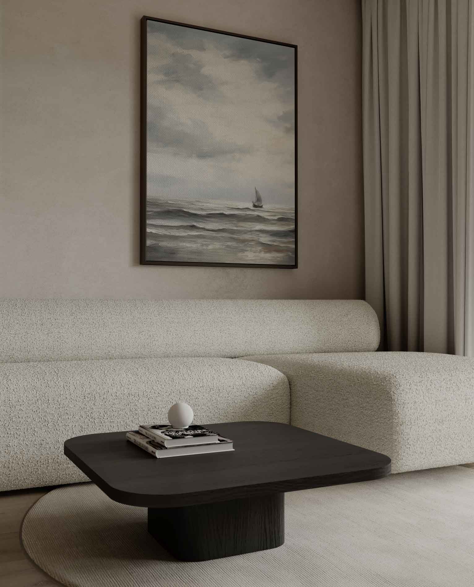 Eenzaam Zeilschip op de Woelige Zee Kunstwerk-canvas-dibond-plexiglas-wanddecoratie-WallArtistic