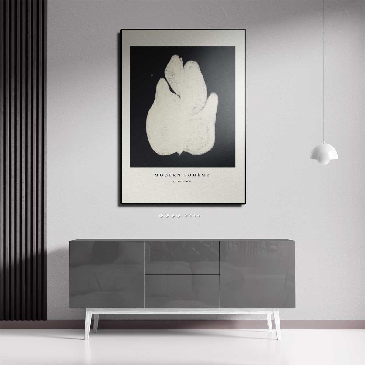 Abstracte Bloemvorm in Zwart-Wit Kunstwerk-canvas-dibond-plexiglas-wanddecoratie-WallArtistic