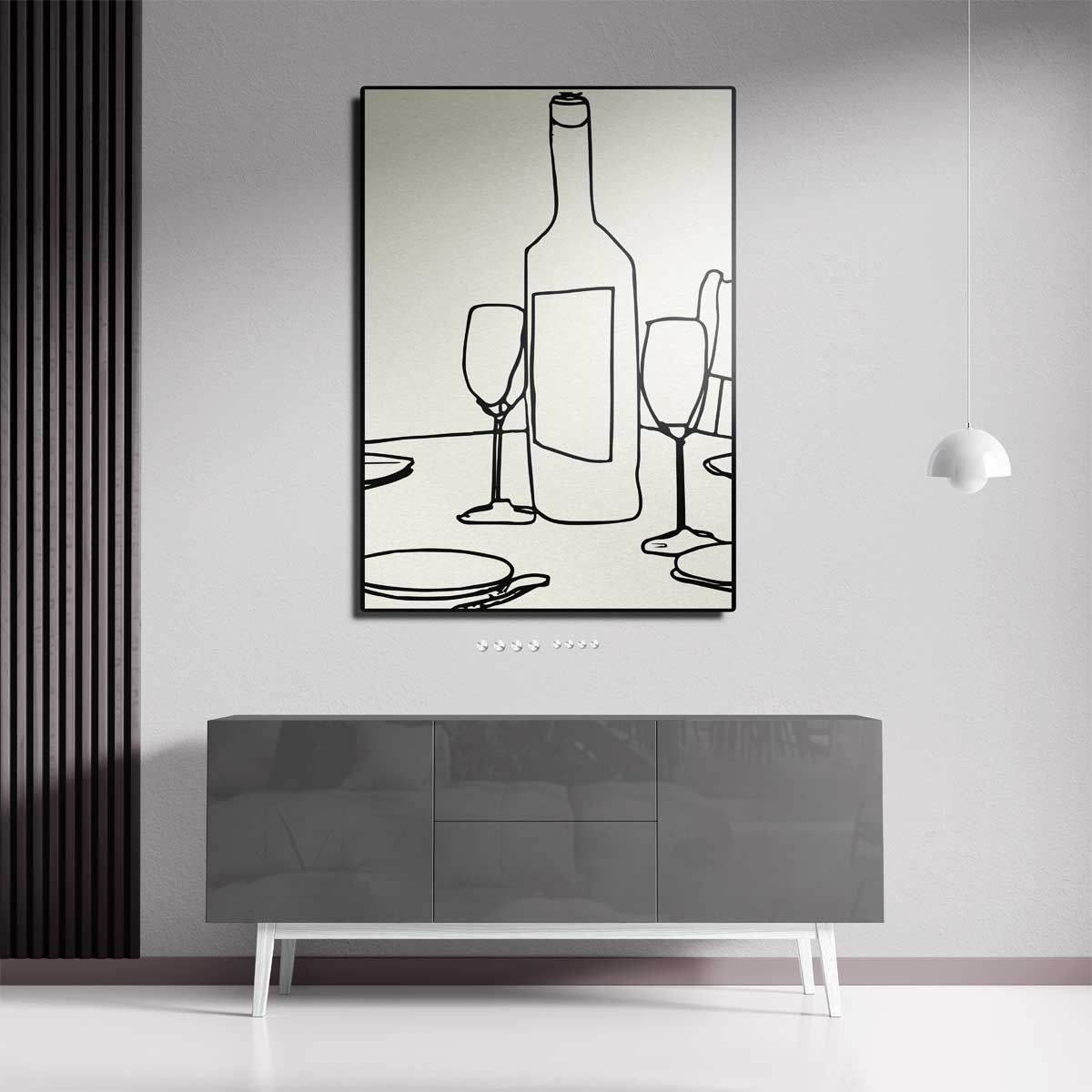 Minimalistisch Tafereel van Wijn en Glazen Kunstwerk-canvas-dibond-plexiglas-wanddecoratie-WallArtistic